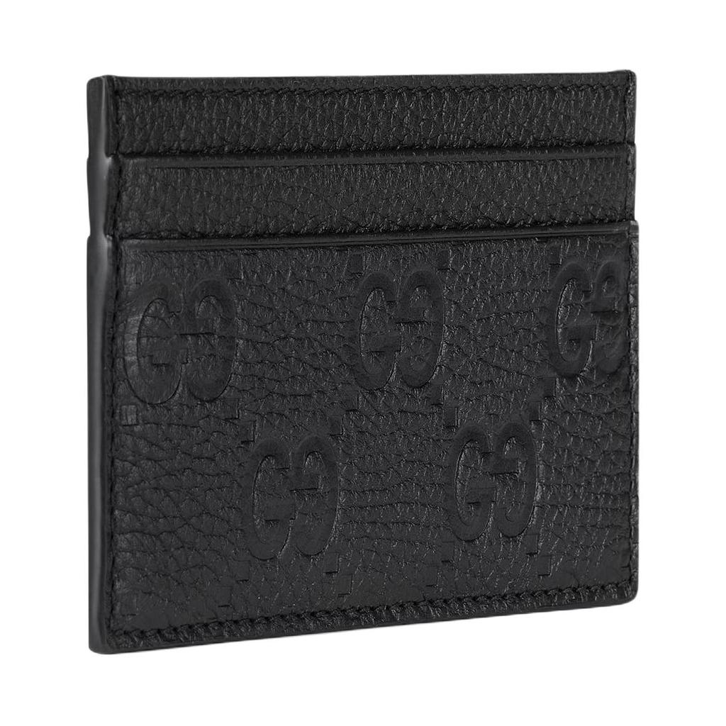 Gucci Кожаный держатель для карт с тиснением логотипа GG Monogram Мужские аксессуары Черный 835151-AAE51-1000