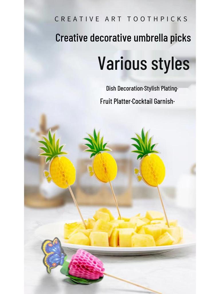 Hawaiian Party Set: 100PCS Colorful Paper Straws, Umbrella Picks, Fruit Picks, Honeycomb Pineapples, Flamingos, Firework Picks
