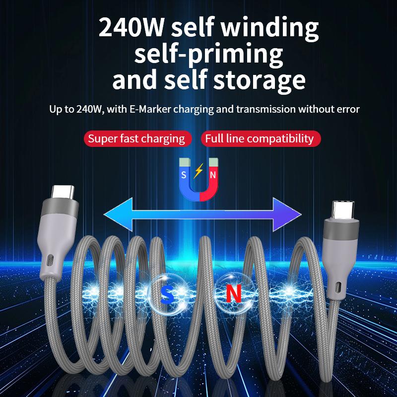 Factory 5A Fast Charging Type C Charger Cable Nylon Jacketed Magnetic Mobile Phone Data Cable