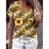 Summer Large Size Women's T-Shirt Fashion Blue Flowers Print Leisure Elegant V-Neck T-Shirt Daily Comfortable Women's T-Shirt