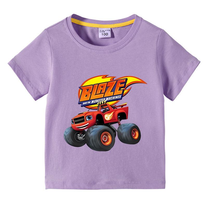 2025 Summer Kids Blaze And The Monster Machines Cartoon Funny Tshirt Childrens Short Sleeved Tees Girls Boys Tops Clothes