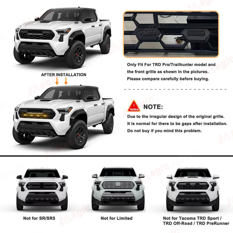 For Toyota Tacoma TRD Pro Trailhunter 2024 Car Front Grille Light LED Yellow Warning Light Daytime Running Lamp Headlight 12V