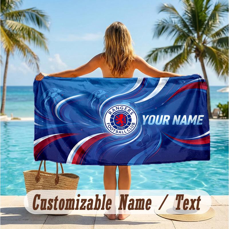 Custom Text Beach Towel, Soft Absorbent Swimming Multi-use TowelRangers FC