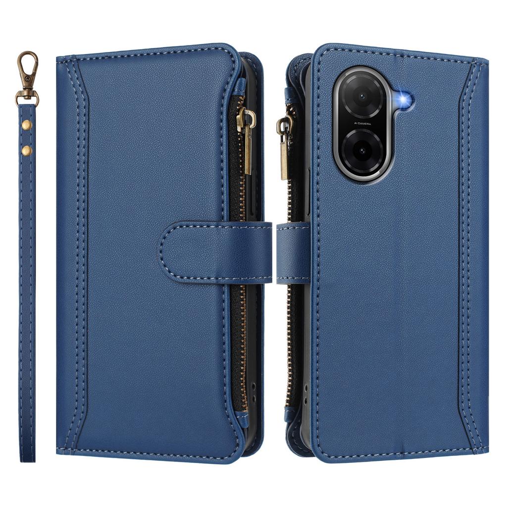 For Xiaomi Poco C71 4G/Xiaomi Redmi A5 4G (171.7*77.8*8.3mm) Leather Case 9 Card Slots Zipper Wallet Stand Phone Cover with Wrist Strap
