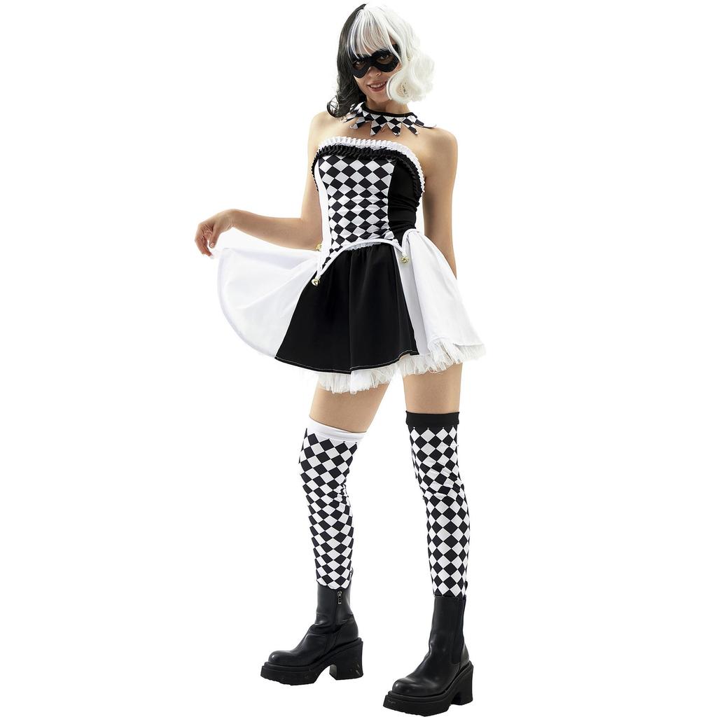 S-XL Drag Queen Vampire Clown Plaid Harlequin Halloween Demon Costume