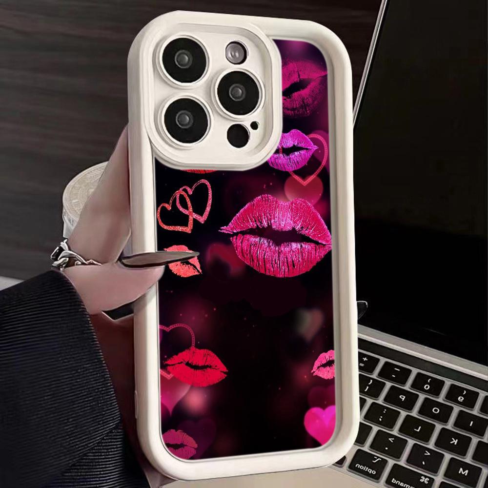 LZ23 Lips Kiss Heart Design Art Silicone Phone Case for iPhone 11 13 14 15 16 Pro Max 7 8 16 Plus 12 Mini XS Max XR Shockproof Back Cover