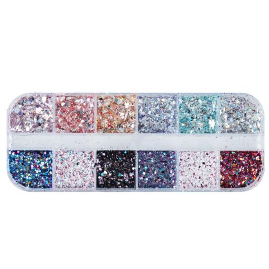 Nail Glitter Irregular Ultra Fine Holographic 12 Grids Nail Glittering Powder Nail Art Supplies