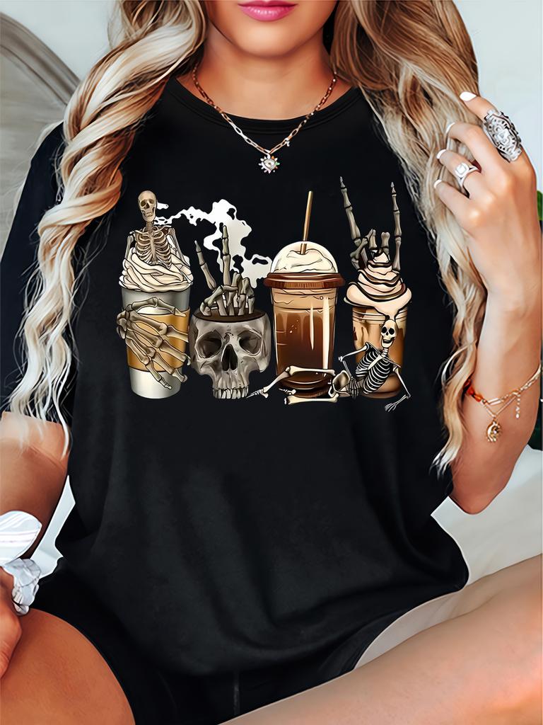 Skeleton coffee T-shirt with skull graphic