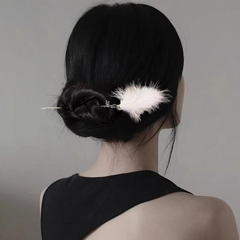 Black White Feather Hair Stick New Chinese Style Senior Simple Innovative Hanfu Tie Up Hair Accessories Women's Jewelry