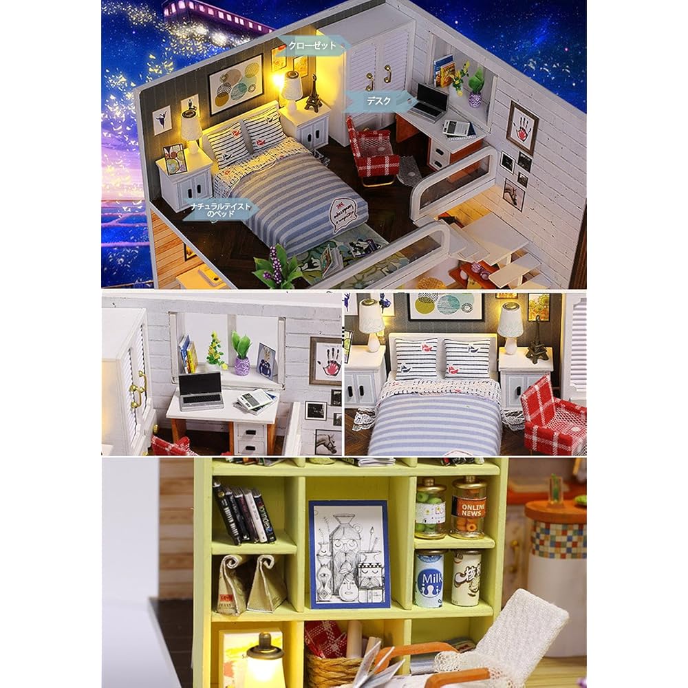 Caro Миниатюрный DIY Набор для кукольного домика Современный двухэтажный дом со светодиодной подсветкой и акриловым кейсом Модель комнаты интерьера