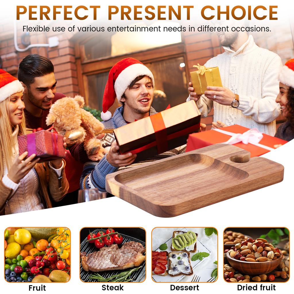 2/6 шт. Тарелки для закусок к вину Деревянное сервировочное блюдо с держателем для стекла Фрукты Закуски Суши Еда Деревянные сервировочные тарелки Кухонные инструменты