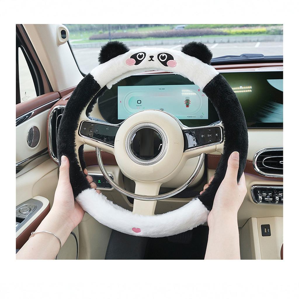 Winter Cartoon Steering Wheel Set Interior Decoration Plush Embroidered Handlebar Gloves Cute