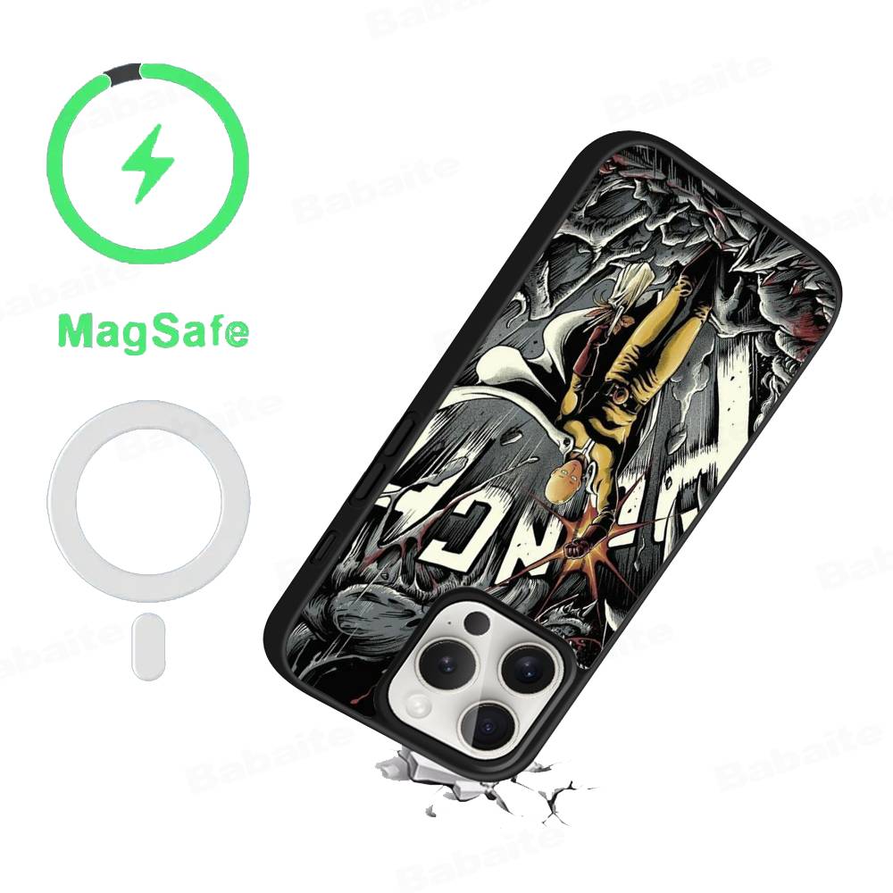 Чехол для телефона One P-Punch Man Saitama Магнитный чехол Для iPhone 16 14 13 12 11 15 Pro Max Plus Для Magsafe Беспроводная зарядка Чехол