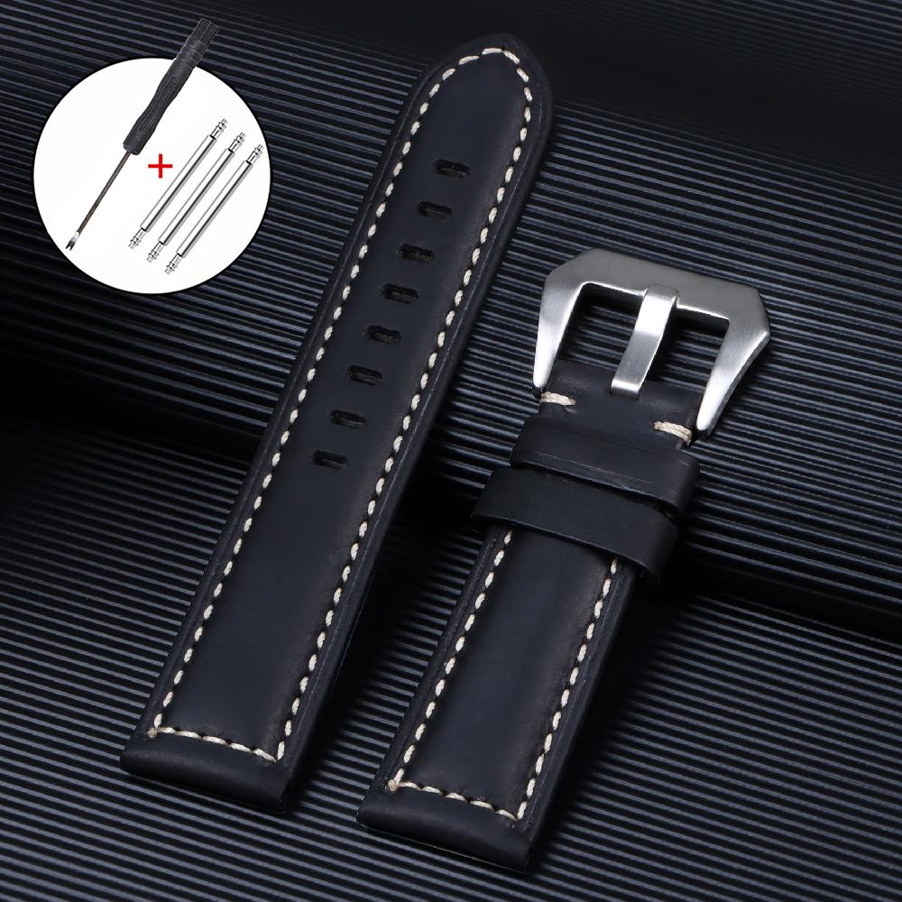 Ремешок для часов из натуральной кожи для Panerai, прошитый ремешок из коровьей кожи Crazy Horse, мужской спортивный браслет, ремешок для часов 20 мм 22 мм 24 мм
