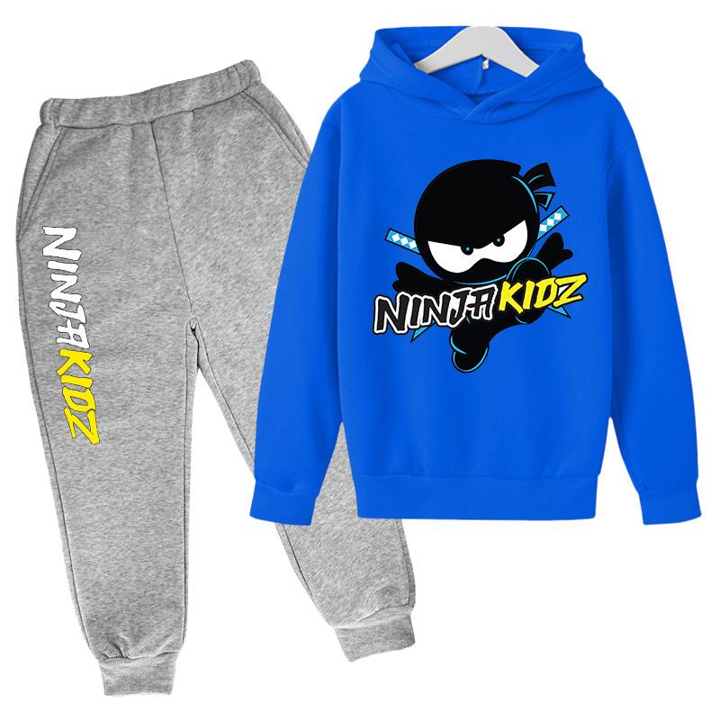 Толстовки с капюшоном для мальчиков и худи для девочек NINJA KIDZ Детский повседневный пуловер Весенние и осенние детские худи и спортивные штаны Костюм-двойка