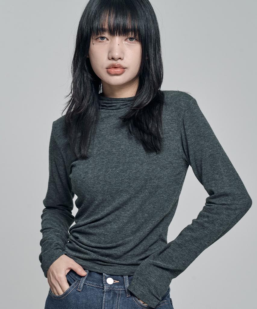 CHICKS High-Neck Layered Long Sleeve Charcoal