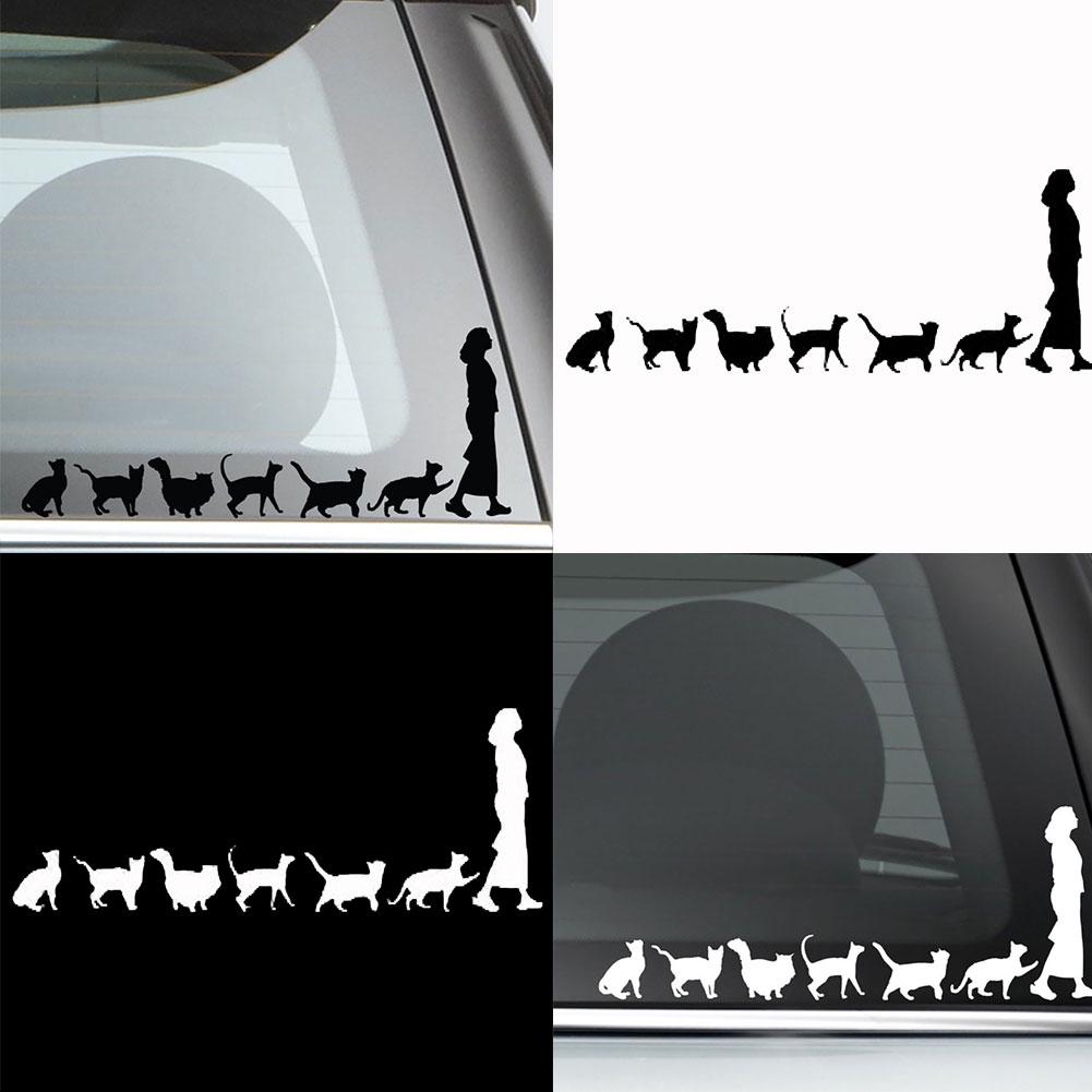 Car Exterior Decor Cute Cats Follow Lady Car-Styling Vehicle Body Window Reflective Decals Sticker Auto Parts