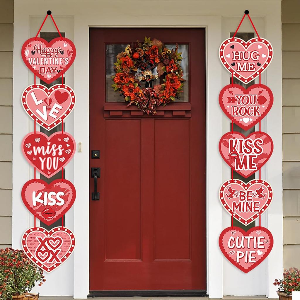Red Valentines-Day Front-Porch Door Hanger-Decor - 2pcs Love Romantic Special Night Galentines Party Paper Signs Banners,Engagement Wedding