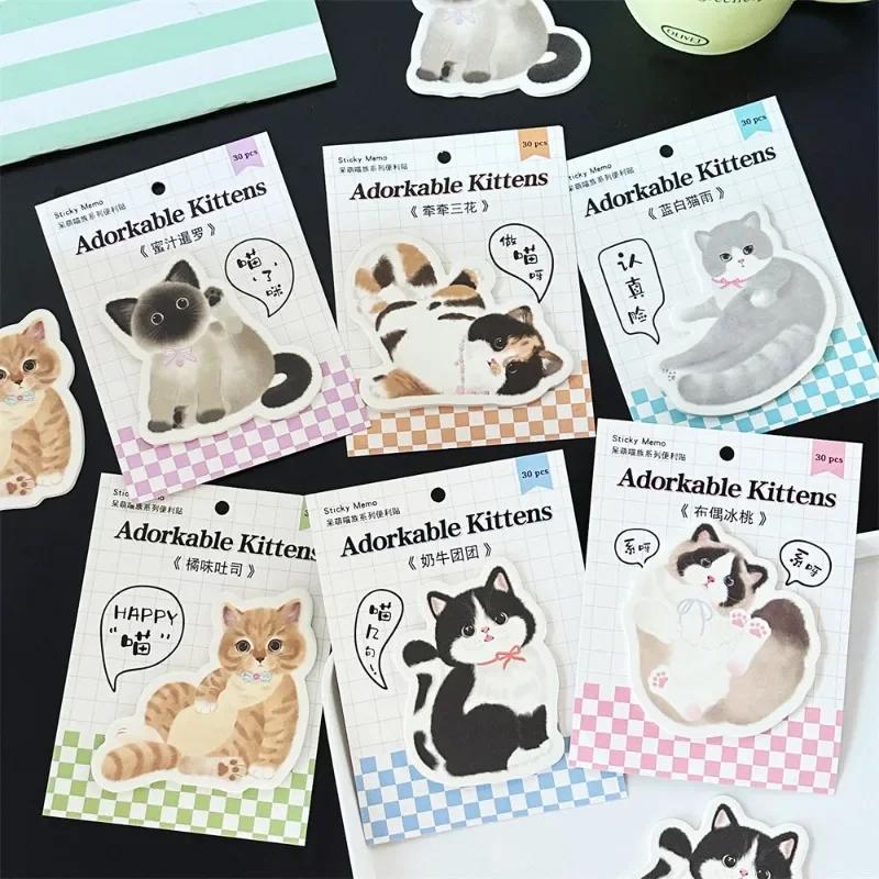 30pcs/set Sweet Cartoon Anime Kitten Sticky Note Korean Chic Cute Cat Scrapbooking Memo Pad Kawaii Notepad Student Supplies