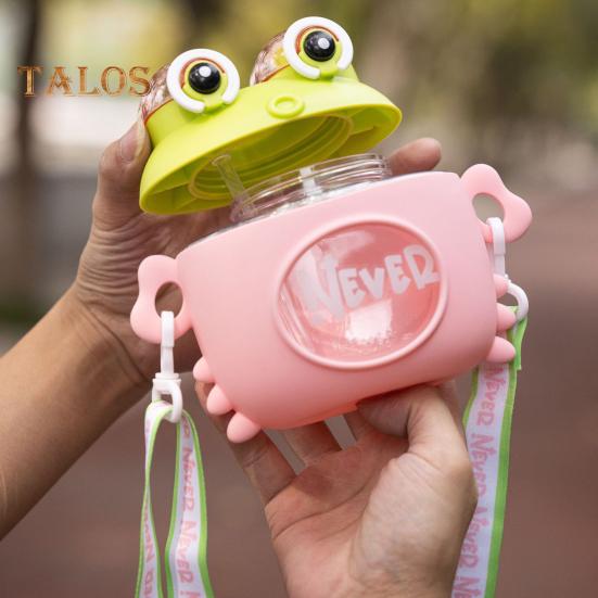 Детская бутылка для воды с ремешком и соломинкой в виде краба, мультяшная кружка для питья, кувшин для мальчиков и девочек, емкость 600 мл, бутылка для воды для активного отдыха и использования в школе