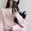 2025 Уютный мягкий розовый вязаный свитер для женщин - Свободный, в корейском стиле для осени/зимы