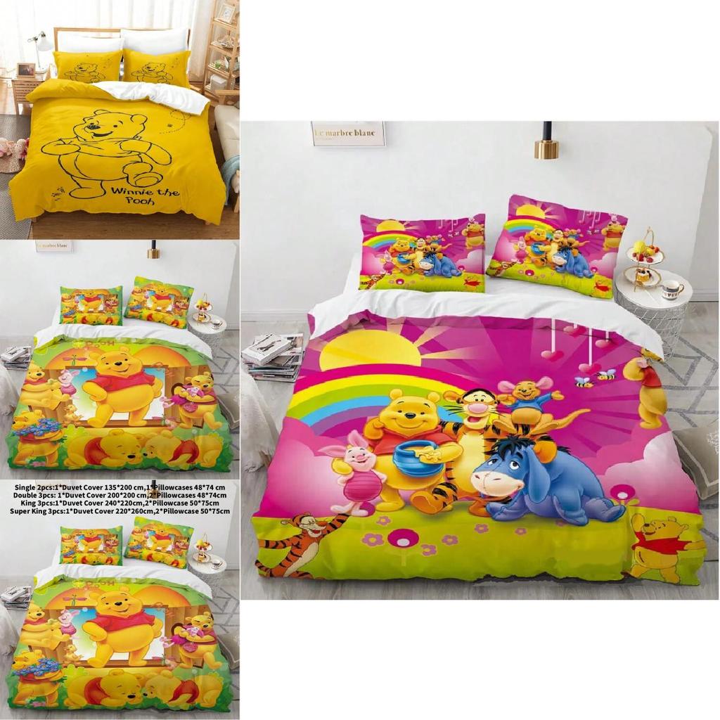 Pooh Bear Children Bedding Set With Active Dyeing For Toddler Bed Decor