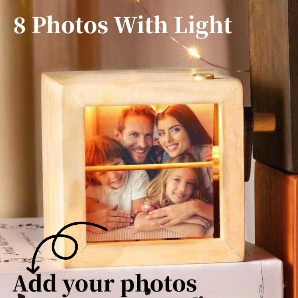 8/16 Photos Hand Crank Photo Flip Book Frame Luminous Wooden Animated Photo Album Valentine's Day