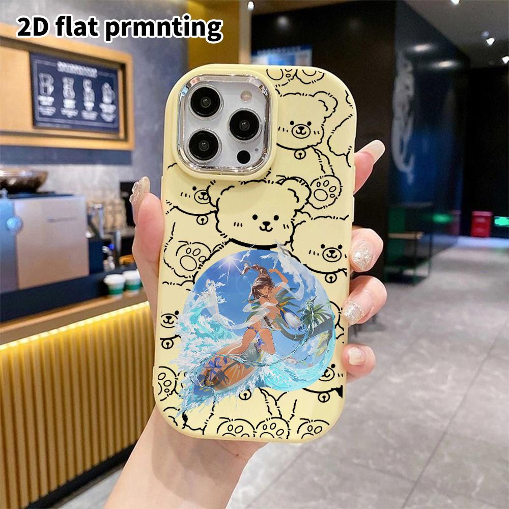 Phone case: 2D flat design suitable for iPhone 18 17 16 15 14 13 Pro protective case, couple style, surfing girl, Christmas and Halloween gifts