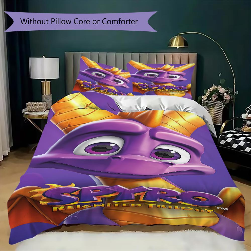 Spyro the Dragon Pattern Bedding,Quilt Set Quilt Cover Pillowcase Home Birthday Gift(1 * duvet cover + 2 * pillowcase, without core)_lx