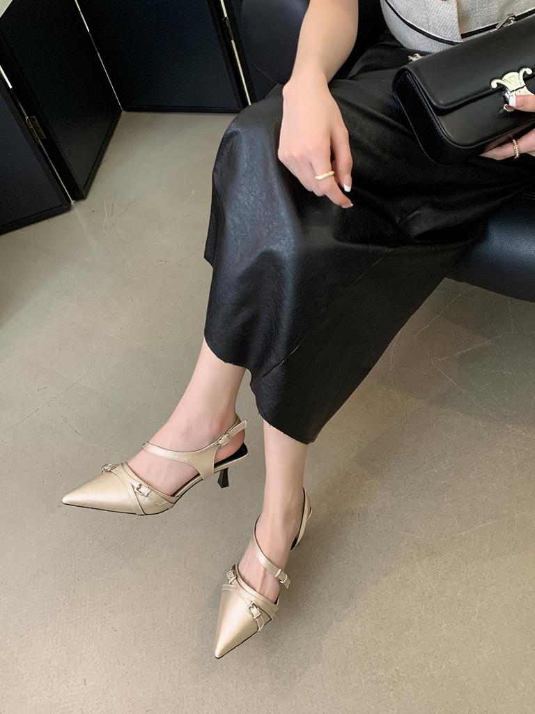 Модные женские босоножки с острым носком, новинка 2024 года, черные, розовые, бежевые, с пряжкой на ремне, туфли для вечеринки, с ремешком на щиколотке, сексуальные туфли для вечеринки