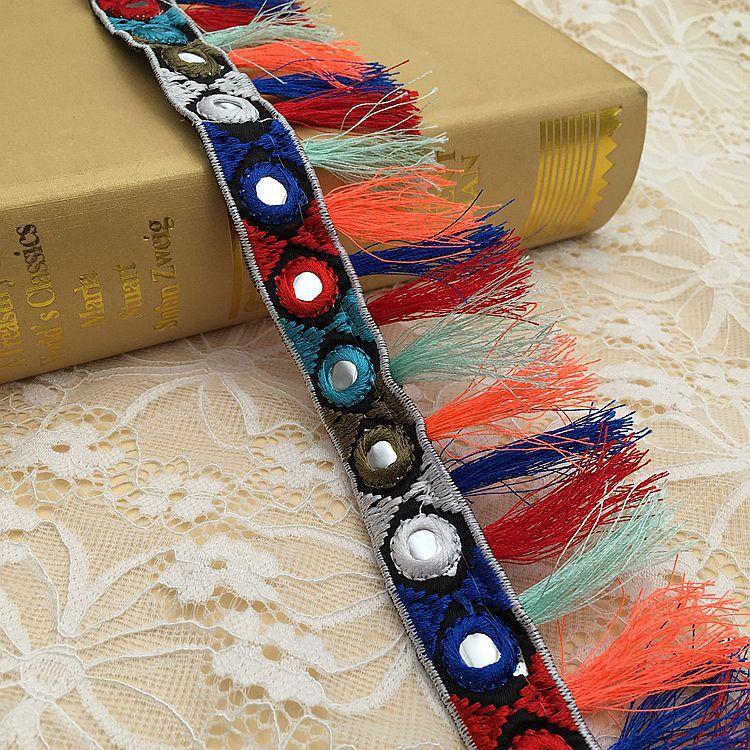 5/10 ярдов этническая вышивка блестками жаккард кисточка кружевная отделка тесьма с бахромой для самостоятельного шитья одежды занавески декоративный аксессуар