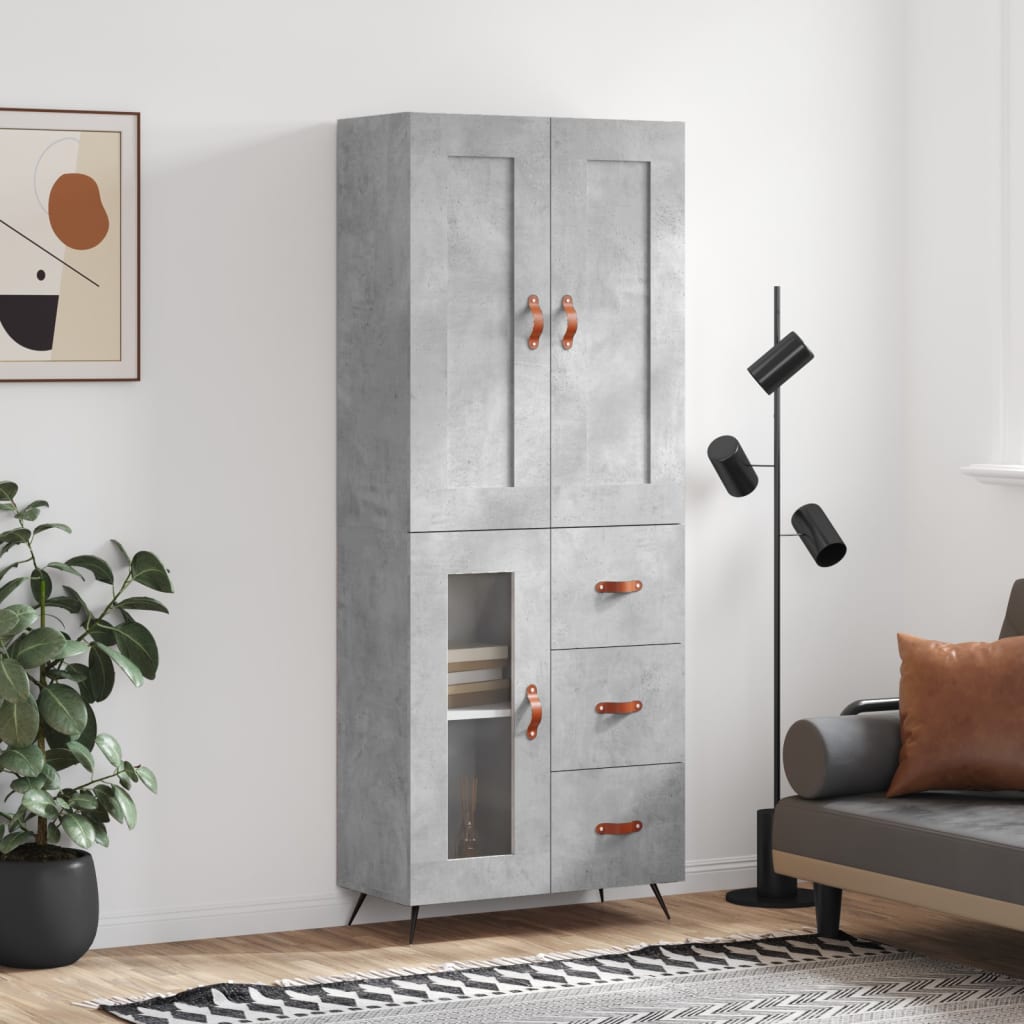 Vidaxl Witrynka, Szarość Betonu 69,5X34X180 Cm Materiał Drewnopochodny
