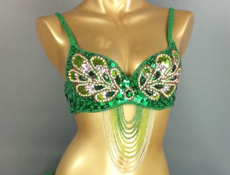 Women Beading Sequins Samba Carnival Belly Dancing Bra Top for Halloween Dance EDC Rave Mardi Gras Night Party Stage Performance
