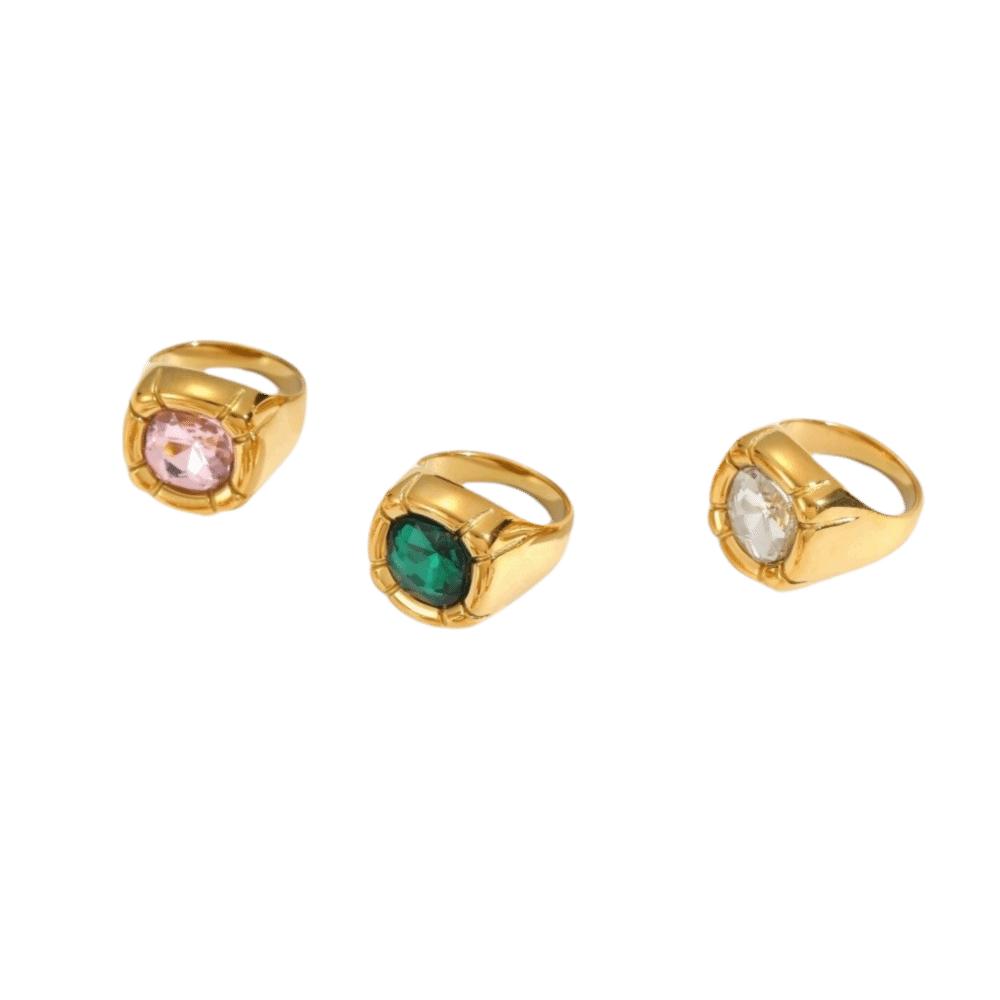Colorful Zircon Zircon Rings Stainless Steel Finger Ring Elegant Gold Plated Rings for Women
