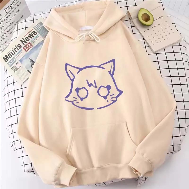Худи с принтом мультяшного кота Genshin Impact, женские повседневные осенне-зимние каваий харадзюку флисовые толстовки с длинным рукавом