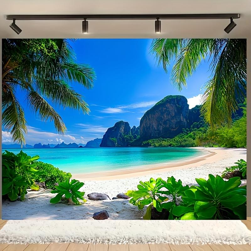 2D flat surface 1 piece of tropical beach and palm tree background fabric - suitable for parties polyester fiber