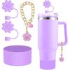 Accessories for Stanley Cup Set,2Pcs Flower Straw Cover Caps 10mm Reble Brown Straw Toppers,1Pcs Cute Handle Charm and 1Pcs Silicone Boot Sleeve for