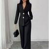 Womens 2026 Slim-Fit Blazer Wide-Leg Pants 2-Piece Set Elegant Office Casual Outfit Black Beige