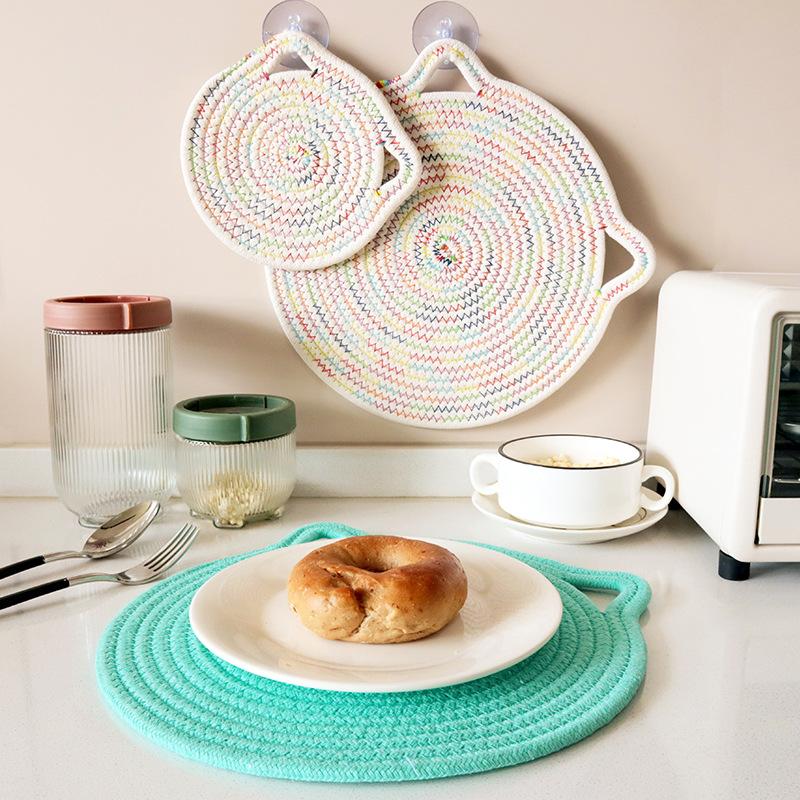 Insulation mat Cat ear placemat Hangable cotton rope mat