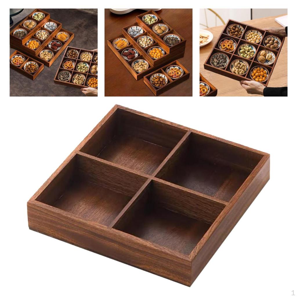Wood Divided Serving Tray Food Container Serve Plate Sushi Platter for Appetizer Party Teahouse
