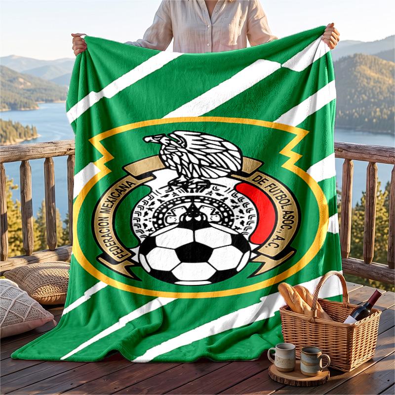 Warm Flannel Blanket Mexico National Team Pattern, Lightweight Comfortable Throw Blanket for Bed Sofa Use