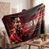 Cristiano Ronaldo Personalized Fleece Blanket With Football Logo, Custom Name Text Soft Warm Home Throw Blanket