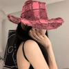 Adjustable Wide Brim Sun Hat Y2k Plaid Knight Hat Vintage Western Cowboy Hat  for Male Female