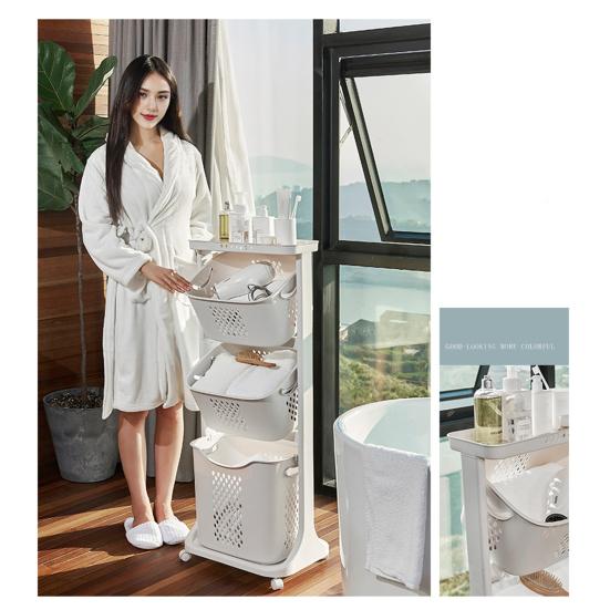 Yousheng Multi-Tier Rolling Laundry Hamper Dirty Clothes Basket Cart with Removable Basket Top Shelf Wheeled Laundry Storage Cart for Bedroom Bathroom
