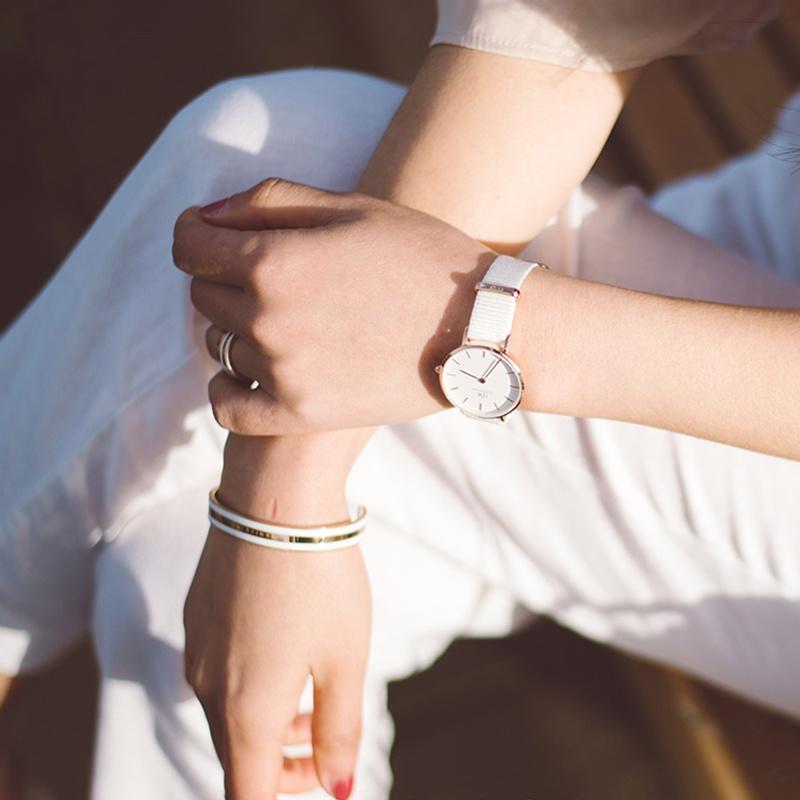 DANIEL WELLINGTON Чисто-белая текстура часы кварцевый механизм тканевый ремешок белый циферблат женские часы DW00100313-2