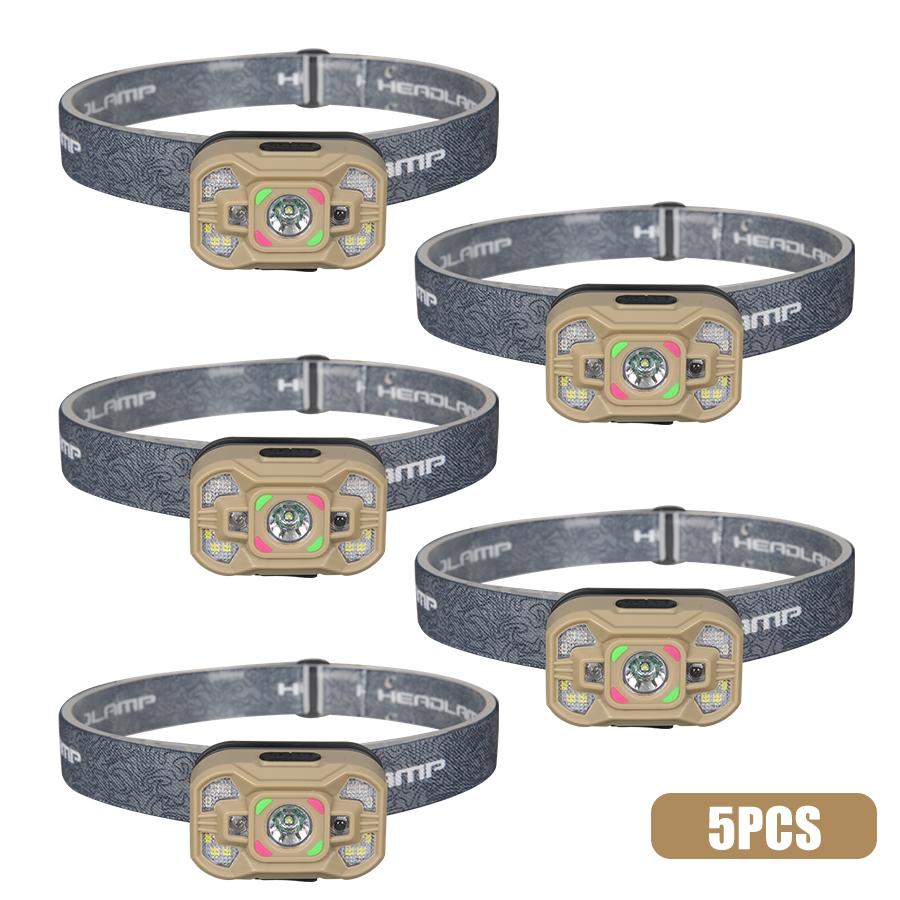 Светодиодные налобные фонари с датчиками для наружного использования, перезаряжаемые через USB, с 4 режимами аварийного рабочего освещения, водонепроницаемый налобный фонарь для кемпинга