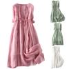 Women's Retro Cotton And Linen Round Neck Double-layer Lace-up Waist Retraction Travel Holiday Dress