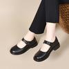 Round Head Mary Jane Shoes Women's First Layer Cowhide One-word Buckle Shallow Mouth Flat Bottom College Style Small Leather Shoes