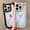 Soft Silicone Cute Cat Ear Phone Case For iPhone 11 12 13 14 15 Pro Max Transparent Shockproof Hard Acrylic Bumper Back Cover