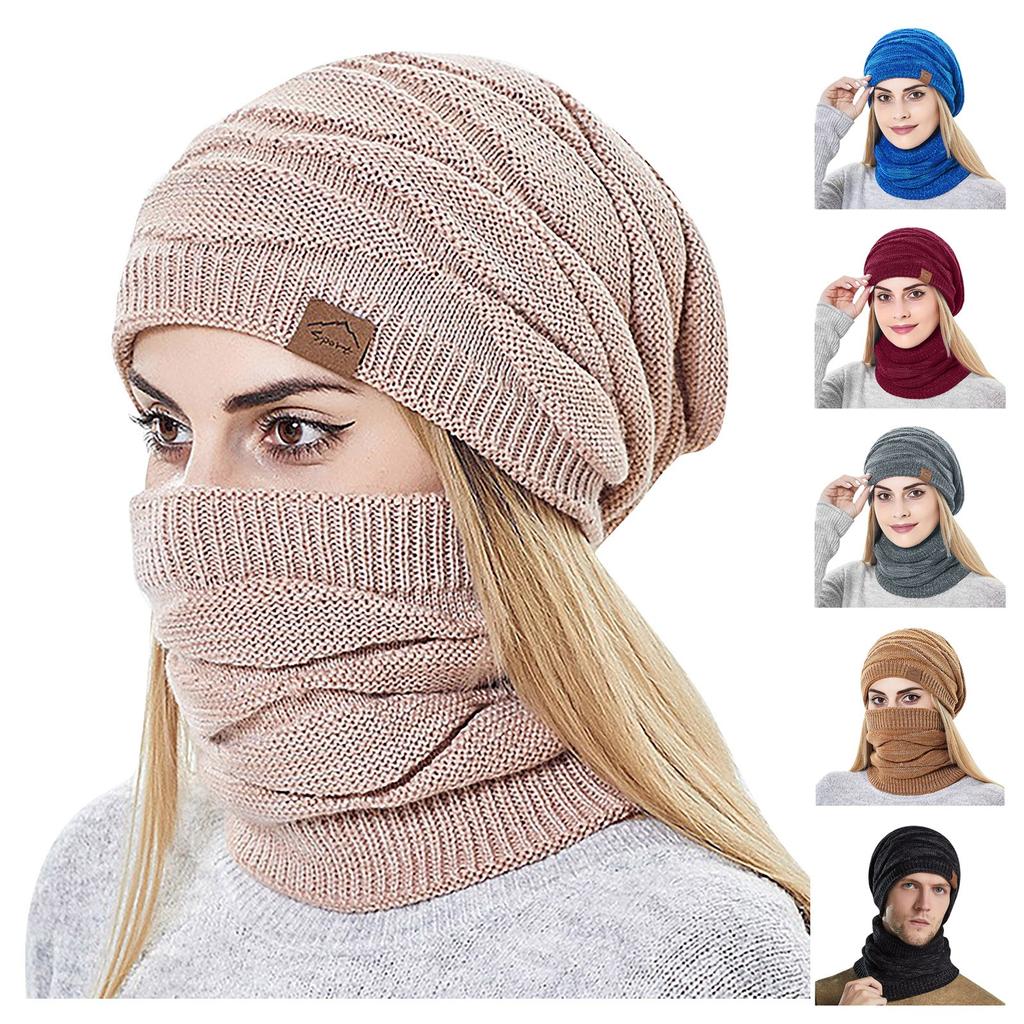 Men And Women's Woolen Cap Thickening Warm Ear Cold Knitting Cap Two Sets